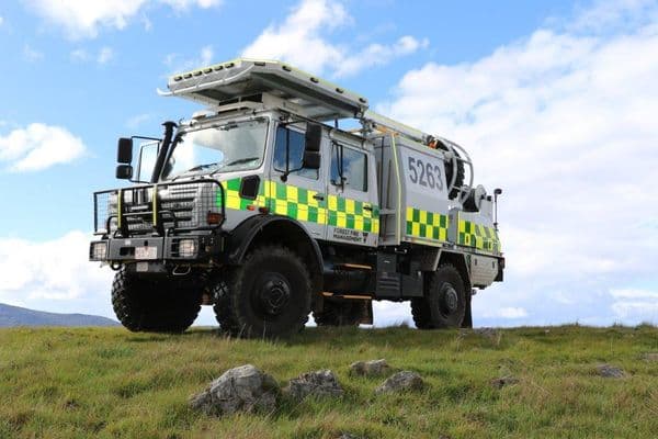 Emergency vehicle on a remote forest fire access trail