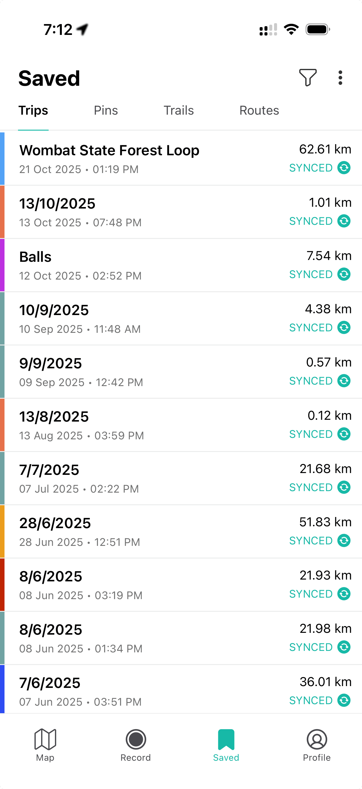 Newtracs saved items screen