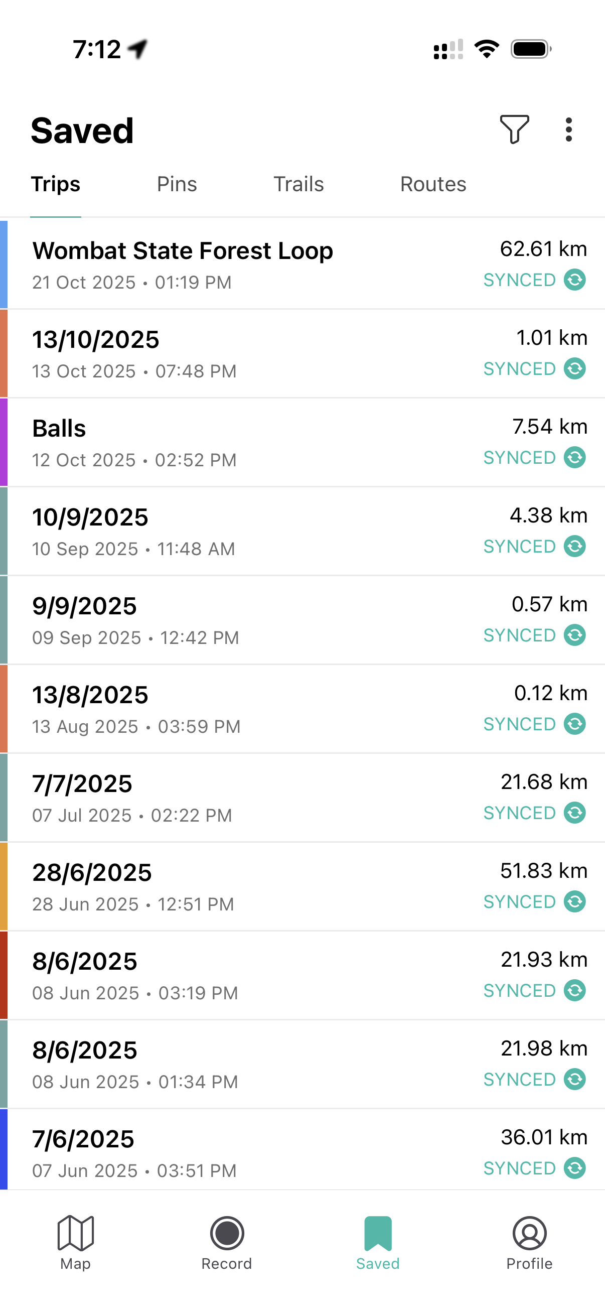 Newtracs saved items screen